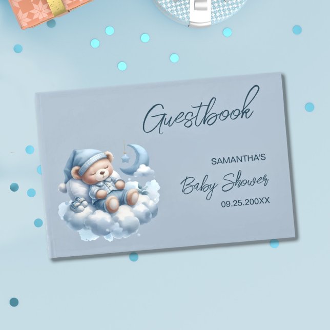 Livro De Visitas Chá de bebê urso adormecido e bonito (Little bear baby boy Baby shower guestbook)