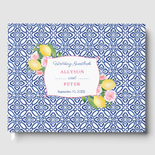 Livro De Visitas Chá de casamento de Azulejos de Vintage Azul de P