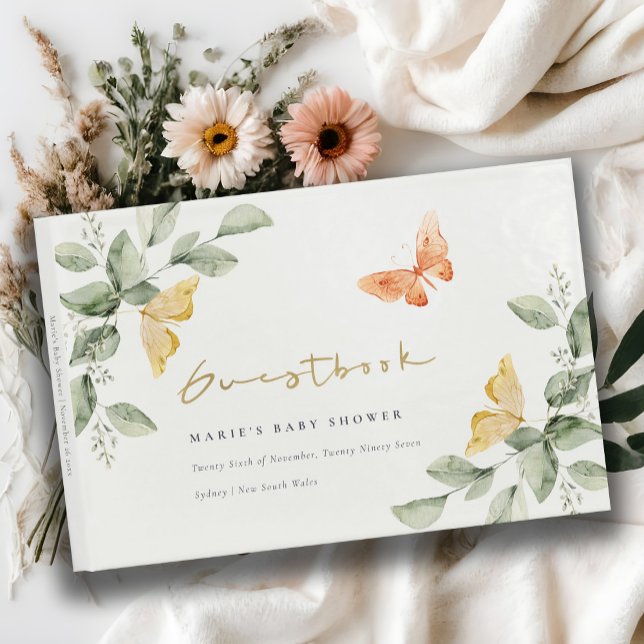 Livro De Visitas Chá de fraldas das Borboletas do Jardim Amarelo-Bo (Criador carregado)