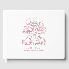 Livro De Visitas Chá de fraldas de Animais de Floresta Rosa Rosa