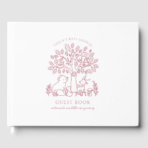Livro De Visitas Chá de fraldas de Animais de Floresta Rosa Rosa