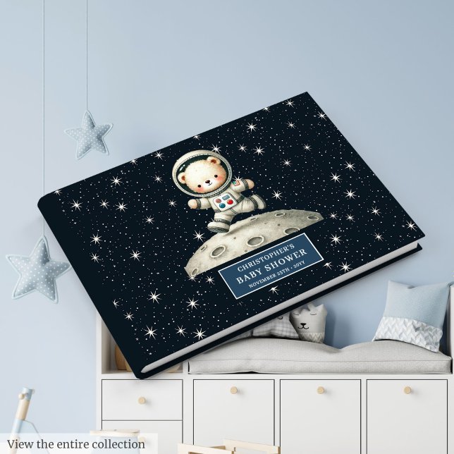 Livro De Visitas Chá de fraldas de Astronauta de Urso Bravo (Whimsical Teddy Bear Astronaut Boy Baby Shower Guest Book )