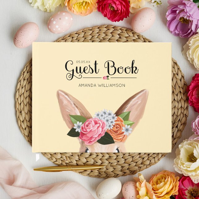 Livro De Visitas Chá de fraldas de coelho flexível com Páscoa de Hi (Hippity Hop Easter Floral Bunny Rabbit Baby Shower Guest Book)