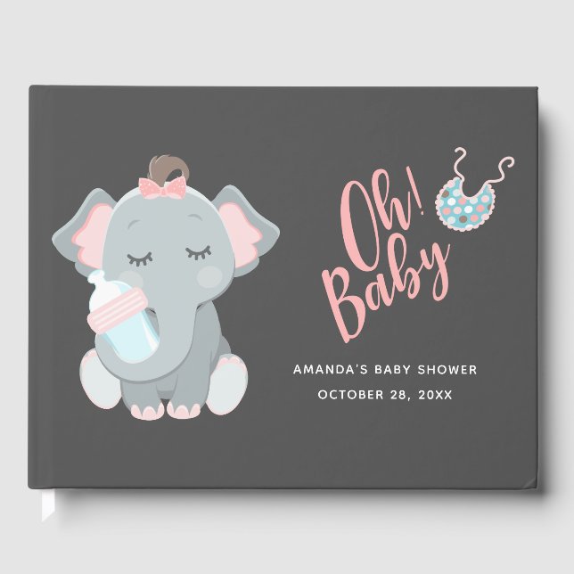 Livro De Visitas Chá de fraldas de Elefante Bonito (Frente)