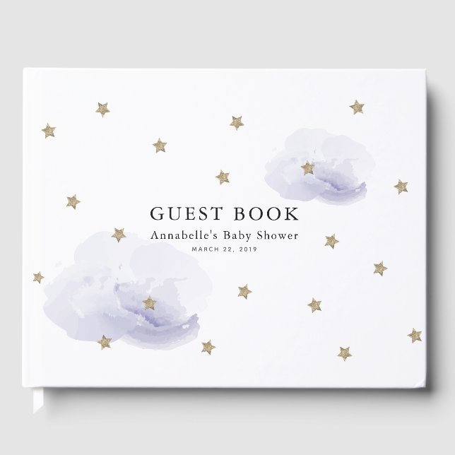 Livro De Visitas Chá de fraldas de estrelas e nuvens de Lavanda Dou (Frente)