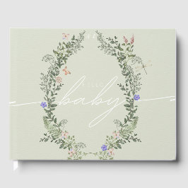 Livro De Visitas Chá de fraldas de flor selvagem verde personalizad