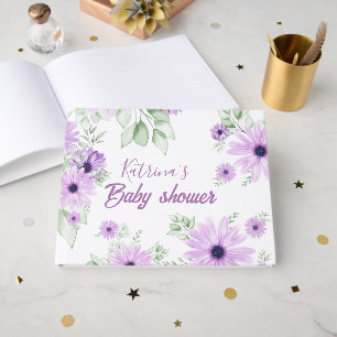 Livro De Visitas Chá de fraldas de Flores de Aquarelas Violetas Per