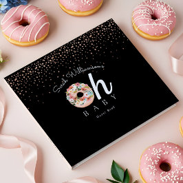 Livro De Visitas Chá de fraldas de Rosquinha Floral Preto para Bebê