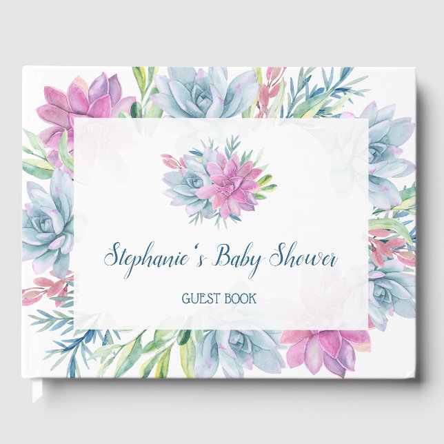 Livro De Visitas Chá de fraldas de Sucultura de Aquarela (Frente)