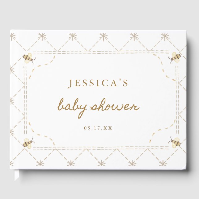 Livro De Visitas Chá de fraldas de Tema de Abelhas de Mel (Frente)