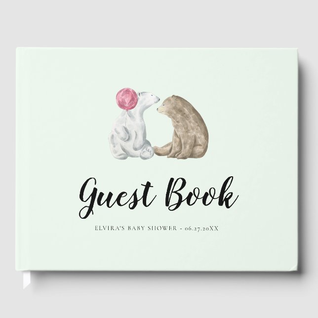 Livro De Visitas Chá de fraldas de ursos de aquarela (Frente)