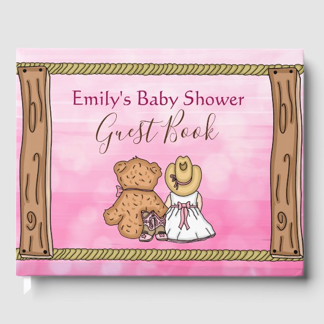 Livro De Visitas Chá de fraldas de vaqueira cor-de-rosa (Frente)