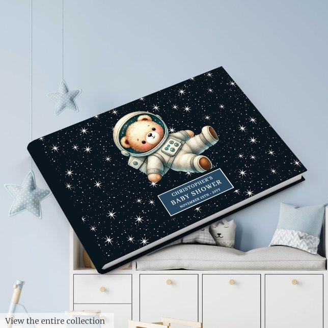 Livro De Visitas Chá de fraldas do Astronauta do Urso Bonito (Cute Teddy Bear Astronaut Boy Baby Shower Guest Book)