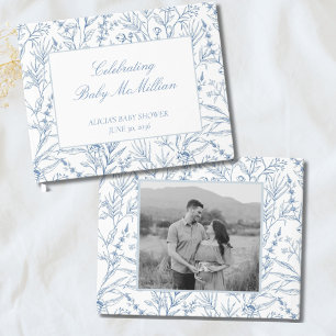 Livro De Visitas Chá de fraldas Floral Azul Desenhado por Linha Per
