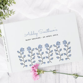 Livro De Visitas Chá de fraldas Floral de Aquarela (Azul)