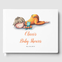 Livro De Visitas Chá de fraldas neutro com o bebê dormindo