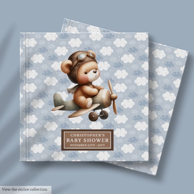 Livro De Visitas Chá de fraldas-Piloto Cute Teddy Bear Boy (Cute Teddy Bear Pilot Baby Shower Guest Book Boy)