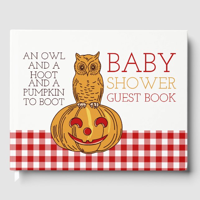 Livro De Visitas Chá de fraldas Pumpkin Owl & Gingham (Frente)