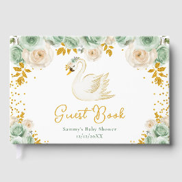 Livro De Visitas Chá de fraldas Swan Sage Verde e Rosas Dourados