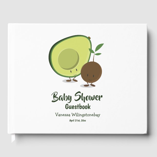 Livro De Visitas Chá de fraldas Verde Branco do Cartoon Avocado e P (Frente)
