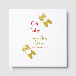 Livro De Visitas chá de fraldas vermelho da borboleta ouro oh bebê