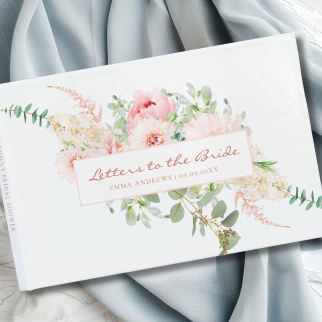 Livro De Visitas Chá de Noiva Botânico de Primavera (Personalized, modern, elegant, watercolor, floral "Letters to the Bride" Bridal Shower Guest Book.)