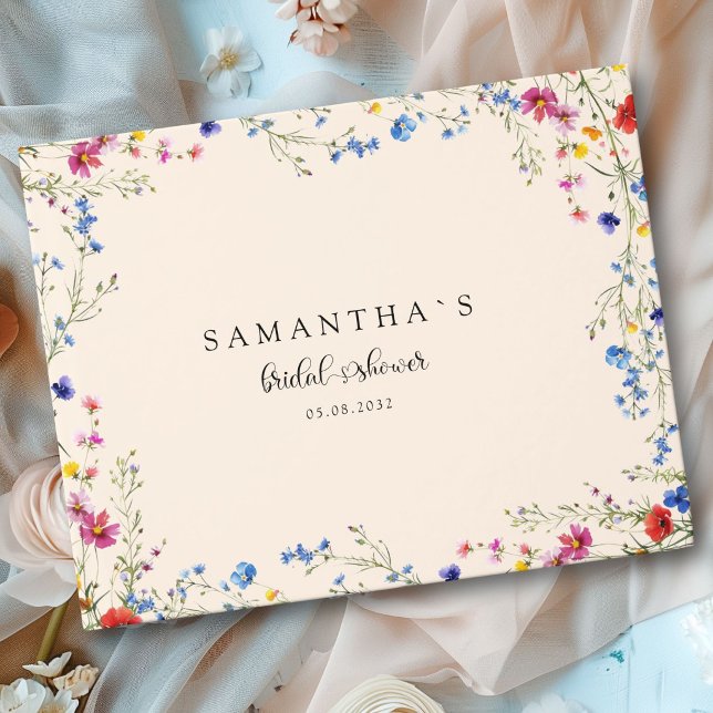 Livro De Visitas Chá de Noiva com Flores Silvestres Modernas (Modern Wildflower Beige Bridal Shower Guest Book)