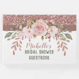 Livro De Visitas Chá de Noiva em Aquarela em Rosa Dourado Elegante