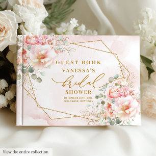 Livro De Visitas Chá de Noiva Moderno Boho Rosa Dourado Quadro Flor