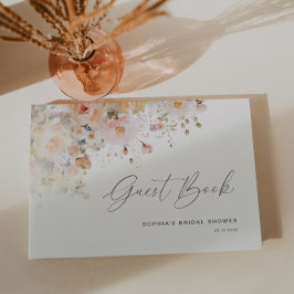 Livro De Visitas Chá de Noiva Romântico com Tons de Pêssego e Flore