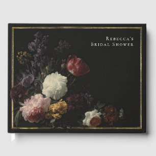 Livro De Visitas Chá de Noiva Romântico Sombrio Preto Florais Gótic