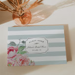 Livro De Visitas Chá de panela de Pedra de Sage e Blush Antiquado<br><div class="desc">Convide seus chás de panela convidados a compartilhar seus desejos e sabedoria com este livro de hóspedes verde e listrado branco embelezado com peões. Design simples e elegante com listras apresenta um elemento central com o nome de convidado de honra e a data de chá de panela, com texto personalizado...</div>