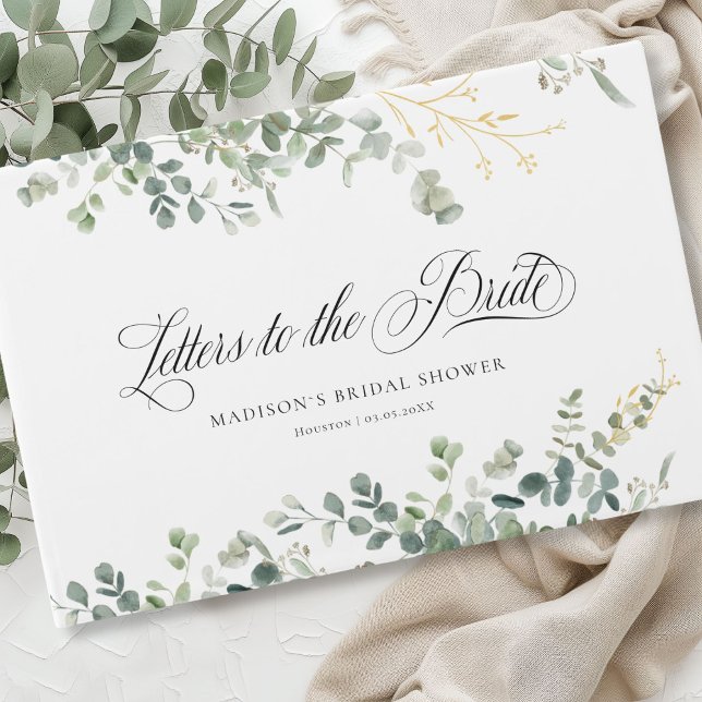 Livro De Visitas Chá de panela de Script de Manuscrito Eucalyptus (Personalized Eucalyptus Handwriting Script Bridal Shower Guest Book)