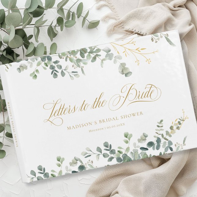 Livro De Visitas Chá de panela de Script de Manuscrito Eucalyptus (Customer specific, elegant, eucalyptus, "Letters to the Bride" Bridal Shower Guest Book. )