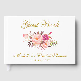 Livro De Visitas Chá de panela Dourado Floral Cor-de-rosa-claro