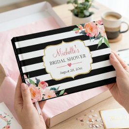 Livro De Visitas Chá de panela Floral Preto Branco Botânico