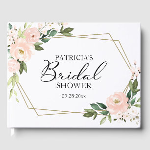 Livro De Visitas Chá de panela Geométrico Dourado Floral, Rosa Blus