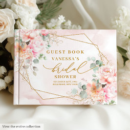 Livro De Visitas Chá de panela na moda Boho Blush Dourado Brilho Co