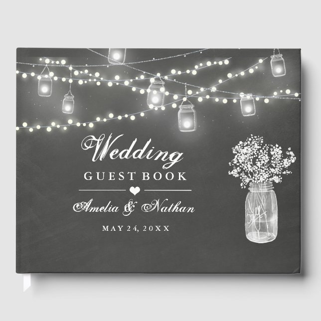Livro De Visitas Chalkboard Mason Jar Weding Guest Book (Frente)