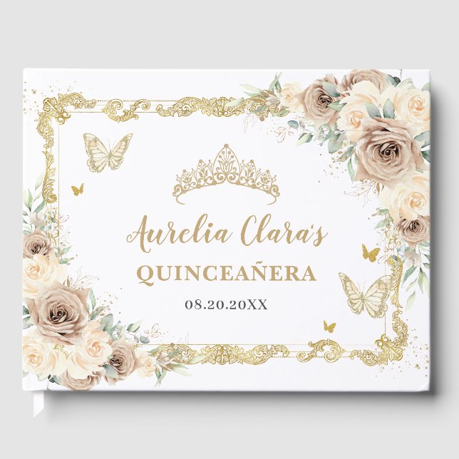 Livro De Visitas Champanhe Floral Borboletas Quinceañera (Frente)