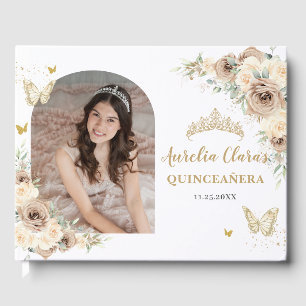 Livro De Visitas Champanhe Floral Borboletas Quinceañera