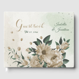 Livro De Visitas champanhe romântico floresce casamento verde