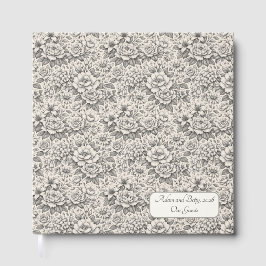 Livro De Visitas Charcoal Black and White Etched Flowers Classic
