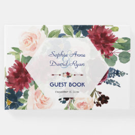 Livro De Visitas Charm Burgundy Floral Hexagon Casamento