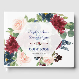 Livro De Visitas Charm Burgundy Floral Hexagon Casamento