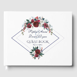 Livro De Visitas Charm Geométrico Burgundy Marinho Blue Floral Casa
