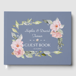 Livro De Visitas Charm Pink Floral Dusty Casamento Azul