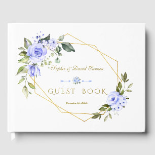 Livro De Visitas Charm Watercolor Blue Floral Marinho Casamento