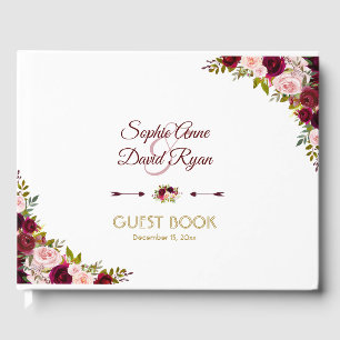 Livro De Visitas Charming Marsala Floral Burgundy Casamento