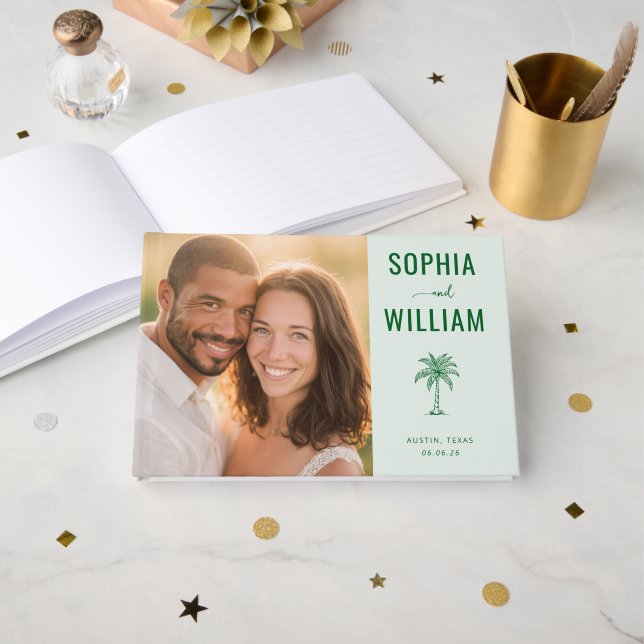 Livro De Visitas Cheerful Green Tropical Photo (Frente aberta)